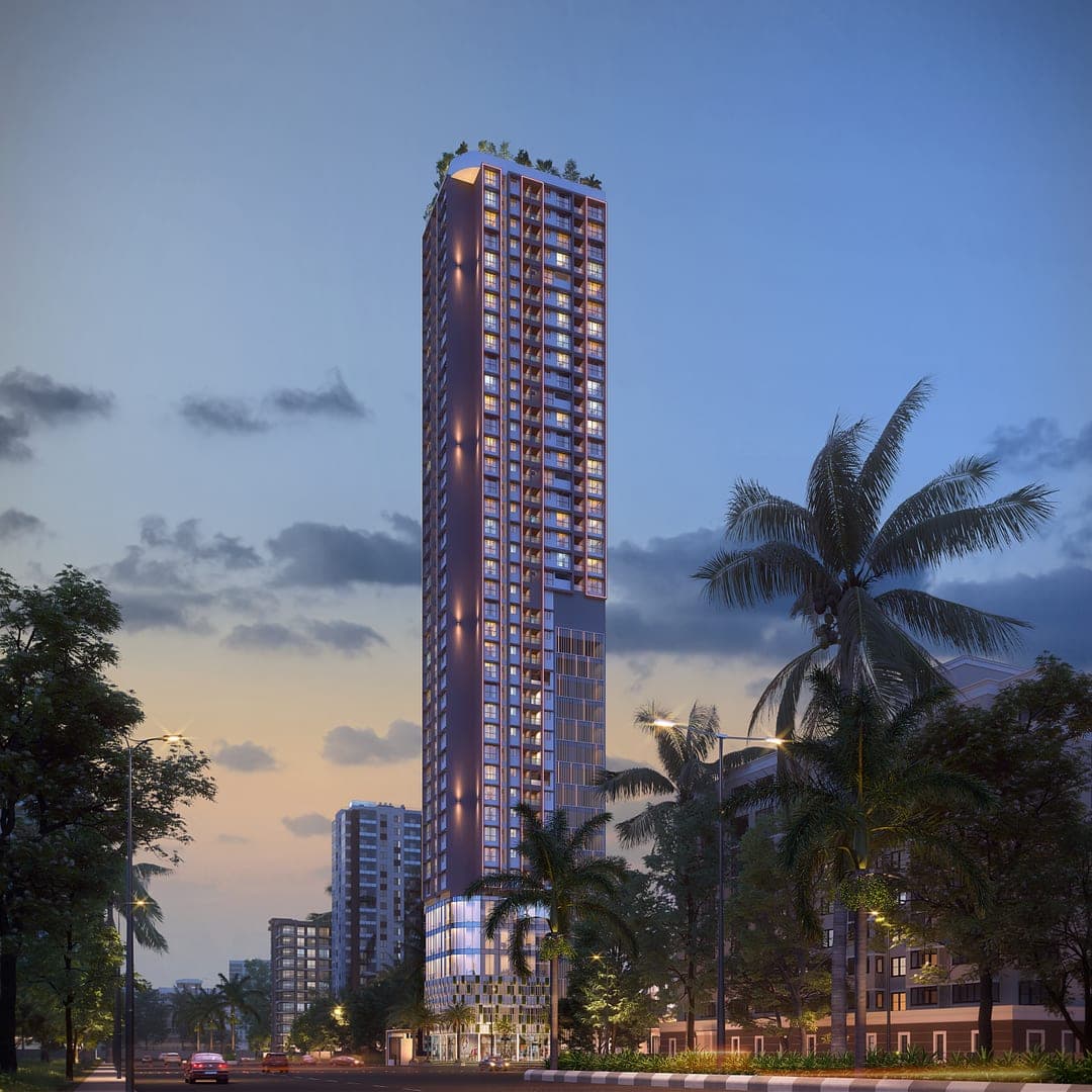 Ballaleshwar night view render — illuminated facade at dusk